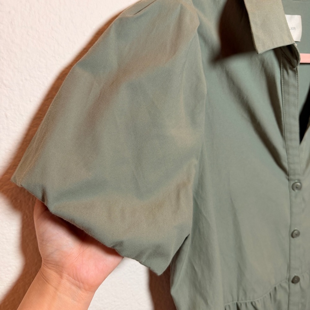 Brochu Walker Olive Green Wool Dress L Button Pockets Quiet Luxury Minimimalist - Picture 4 of 15